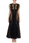 Shop_Ayesha Aejaz_Black Raw Silk Embroidered Floral Jewel Neck Tunic For Women_Online_at_Aza_Fashions