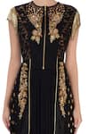 Ayesha Aejaz_Black Raw Silk Embroidered Floral Jewel Neck Tunic  _at_Aza_Fashions