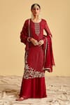 Buy_Lahario_Maroon Kurta And Dupatta Georgette Embroidery Zardozi Round Set _at_Aza_Fashions