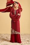 Shop_Lahario_Maroon Kurta And Dupatta Georgette Embroidery Zardozi Round Set _at_Aza_Fashions