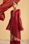 Shop_Lahario_Maroon Kurta And Dupatta Georgette Embroidery Zardozi Round Set _Online_at_Aza_Fashions