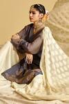 LAHARIO_Beige Dupatta Chiffon Self, Kurta Chanderi Silk Tissue, Sharara Satin Set _Online_at_Aza_Fashions