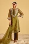 Buy_Lahario_Green Kurta Bandhani Print Organza Mirror Bandhej Set _at_Aza_Fashions