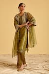 Shop_Lahario_Green Kurta Bandhani Print Organza Mirror Bandhej Set _at_Aza_Fashions