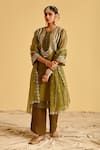 Lahario_Green Kurta Bandhani Print Organza Mirror Bandhej Set _Online_at_Aza_Fashions