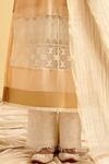 Shop_Lahario_Peach Kurta Chanderi Silk Embroidered Lace V Neck Work Set _Online_at_Aza_Fashions