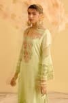 Lahario_Green Kurta Linen Silk Embroidered Floral Round Set _Online_at_Aza_Fashions