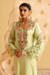 Shop_Lahario_Green Kurta Linen Silk Embroidered Floral Round Set _Online_at_Aza_Fashions