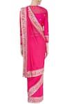 Shop_Surendri_Pink Embroidered Gota Work Round Neck Patti Border Saree _at_Aza_Fashions