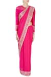 Surendri_Pink Embroidered Gota Work Round Neck Patti Border Saree _Online_at_Aza_Fashions