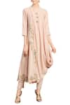 Shop_Neha & Tarun_Pink Light Drape Kurta _at_Aza_Fashions