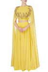 Buy_Nitika Kanodia Gupta_Yellow Georgette And Zardozi Cape With Flared Lehenga & Blouse  _at_Aza_Fashions