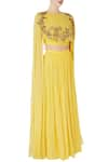 Nitika Kanodia Gupta_Yellow Georgette And Zardozi Cape With Flared Lehenga & Blouse  _Online_at_Aza_Fashions