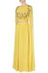 Buy_Nitika Kanodia Gupta_Yellow Georgette And Zardozi Cape With Flared Lehenga & Blouse  _Online_at_Aza_Fashions