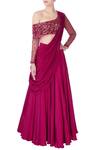 Buy_Nitika Kanodia Gupta_Wine Crepe Silk Embroidered Zardozi And Organza Blouse With Lehenga Set  _at_Aza_Fashions