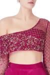 Nitika Kanodia Gupta_Wine Crepe Silk Embroidered Zardozi And Organza Blouse With Lehenga Set  _at_Aza_Fashions