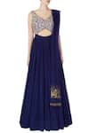 Shop_Nitika Kanodia Gupta_Blue Hand Embroidered Resham And Bugle Bead Anarkali Gown  _Online_at_Aza_Fashions