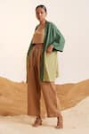 Cord_Green Linen Cape Open And Crop Top Square June & Pant Set _Online_at_Aza_Fashions