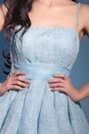 Geisha Designs_Blue Nylon Embroidered Abstract Square Neck Dionne Skater Dress  _at_Aza_Fashions