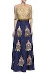 Shop_Neha Mehta Couture_Gold Blue Lehenga And Peach Tassel Blouse_Online_at_Aza_Fashions