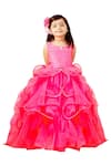 Buy_Pinkcow designs pvt ltd_Pink Net Pearl Beads Hot Ruffle Balloon Gown _at_Aza_Fashions