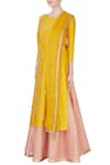 Buy_Kritika Dawar_Yellow Chanderi Embroidered Thread And Zari Work Boat Neck Lehenga Set _Online_at_Aza_Fashions