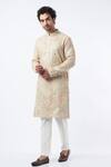 Buy_Kasbah_Beige Georgette, Cotton Embroidery Floral Kurta Set _at_Aza_Fashions