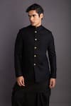 Buy_GRAM OF INK_Black Jacket - Matka Silk Solid Bandhgala With Cowl Pant  _Online_at_Aza_Fashions