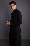 GRAM OF INK_Black Jacket - Matka Silk Solid Bandhgala With Cowl Pant  _at_Aza_Fashions