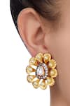 Shop_Shillpa Purii_White And Gold Flower Stud Earrings _at_Aza_Fashions