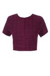 Shop_Anavila_Purple Linen Cord Check Crew Neck Saree Blouse For Women_at_Aza_Fashions