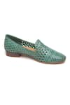 Buy_Tissr_Green Leather Textured Loafers _at_Aza_Fashions