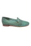 Buy_Tissr_Green Leather Textured Loafers _Online_at_Aza_Fashions