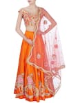 Buy_Bhairavi Jaikishan_Tangerine Orange Floral Embroidered Lehenga Set_at_Aza_Fashions
