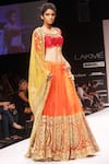 Preeti S Kapoor_Orange Dupion Silk Embroidered U Neck Lehenga Set _Online_at_Aza_Fashions