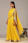 Nidhika Shekhar_Yellow Georgette Silk Lining Shantoon Round Draped Anarkali Gown _Online_at_Aza_Fashions