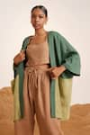 Buy_Cord_Green Linen Cape Open And Crop Top Square June & Pant Set _Online_at_Aza_Fashions