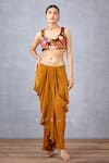 Buy_Torani_Yellow Velvet And Crepe Aftaabi Adilah Cape & Dhoti Pant Set  