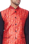 Devanshi Didwania_Red Satin Printed Bundi_at_Aza_Fashions