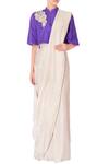 Buy_Priyanka Singh_Purple Raw Silk Embellished Sequin Cream Pre-draped Saree With Blouse For Women_at_Aza_Fashions