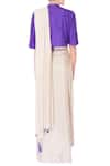 Shop_Priyanka Singh_Purple Raw Silk Embellished Sequin Cream Pre-draped Saree With Blouse  _at_Aza_Fashions