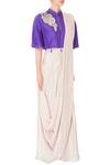 Priyanka Singh_Purple Raw Silk Embellished Sequin Cream Pre-draped Saree With Blouse For Women_Online_at_Aza_Fashions