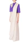 Buy_Priyanka Singh_Purple Raw Silk Embellished Sequin Cream Pre-draped Saree With Blouse  _Online_at_Aza_Fashions