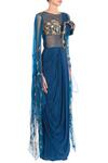 Priyanka Singh_Blue Crepe Silk Embroidered Zari And Cut Dana Embellished Saree Gown For Women_Online_at_Aza_Fashions