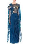 Shop_Priyanka Singh_Blue Crepe Silk Embroidered Zari And Cut Dana Embellished Saree Gown For Women_Online_at_Aza_Fashions