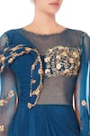 Priyanka Singh_Blue Crepe Silk Embroidered Zari And Cut Dana Embellished Saree Gown For Women_at_Aza_Fashions