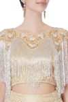 Neha Gursahani_Beige Brocade Embroidered Pearl Round Silver Blouse And Lehenga _at_Aza_Fashions