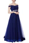 Buy_Neha Gursahani_Blue Net Solid One Shoulder Flared Off Gown For Women_at_Aza_Fashions