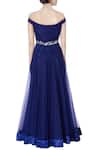 Shop_Neha Gursahani_Blue Net Solid One Shoulder Flared Off Gown For Women_at_Aza_Fashions