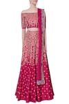 Shop_Vandana Sethi_Pink Raw Silk Embroidered Zari Carmen Neck Lehenga Set _Online_at_Aza_Fashions